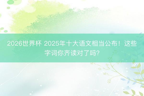 2026世界杯 2025年十大语文相当公布！这些字词你齐读对了吗？