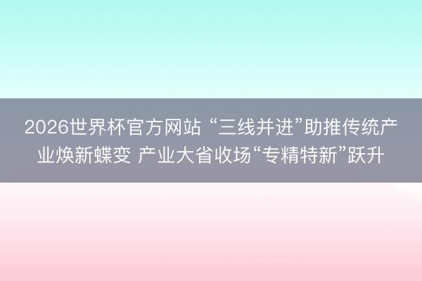 2026世界杯官方网站 “三线并进”助推传统产业焕新蝶变 产业大省收场“专精特新”跃升