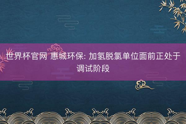 世界杯官网 惠城环保: 加氢脱氯单位面前正处于调试阶段