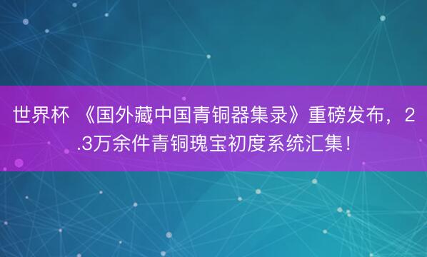 世界杯 《国外藏中国青铜器集录》重磅发布，2.3万余件青铜瑰宝初度系统汇集！