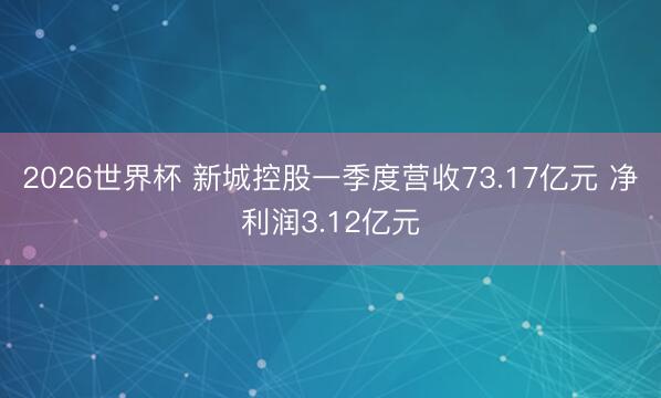 2026世界杯 新城控股一季度营收73.17亿元 净利润3.12亿元