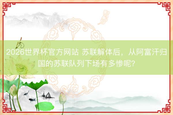 2026世界杯官方网站 苏联解体后，从阿富汗归国的苏联队列下场有多惨呢？