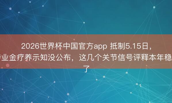2026世界杯中国官方app 抵制5.15日，待业金疗养示知没公布，这几个关节信号评释本年稳了