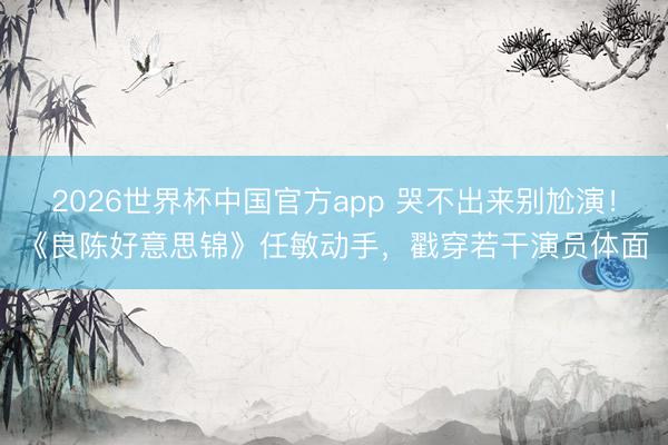 2026世界杯中国官方app 哭不出来别尬演！《良陈好意思锦》任敏动手，戳穿若干演员体面