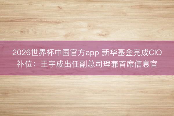 2026世界杯中国官方app 新华基金完成CIO补位：王宇成出任副总司理兼首席信息官